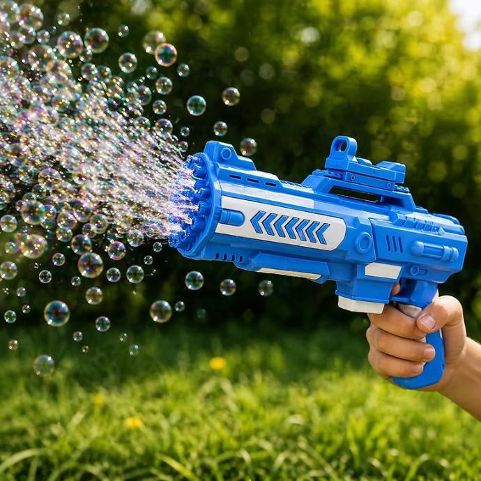 Pistola Lanzador De Burbujas Bubble Gun 15 Orificios + Luces Azul