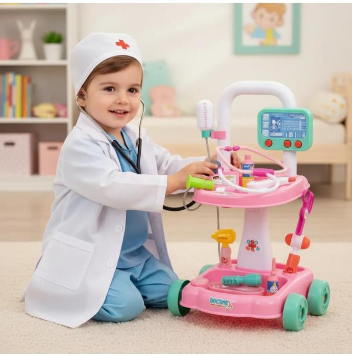 Set de Doctora Infantil con Carrito Rosado – Luces y Sonido