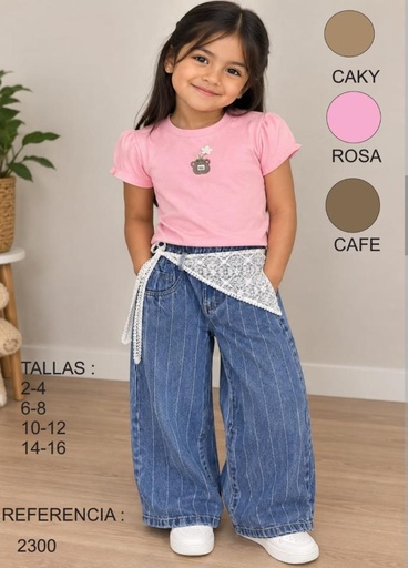 Conjunto Infantil de Camiseta y Pantalón Ancho de Denim